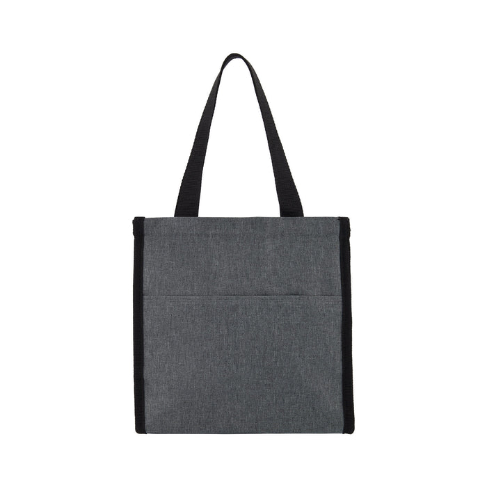 The Treat Kit - A cooler bag in dark grey with black accents, featuring a front pocket and adjustable straps.