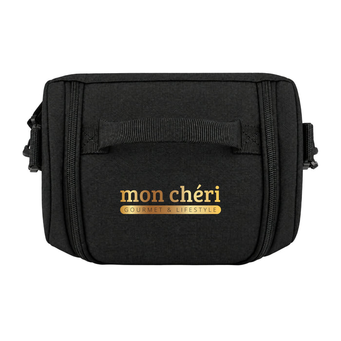 Kanto Cooler Bag - A compact black cooler bag with a handle and a logo, designed for storing food and beverages.