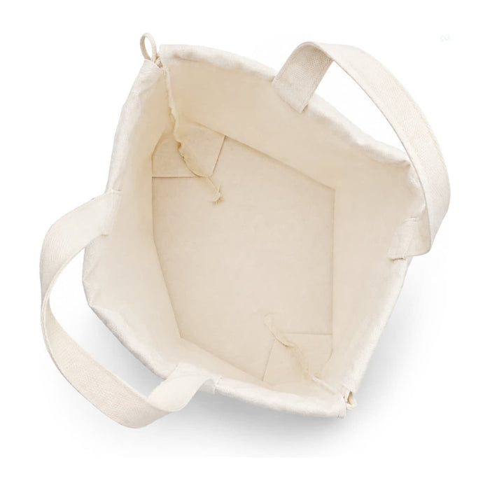 Darby Tote Bag - A cream-coloured tote bag with sturdy handles, featuring an open interior and a square base.