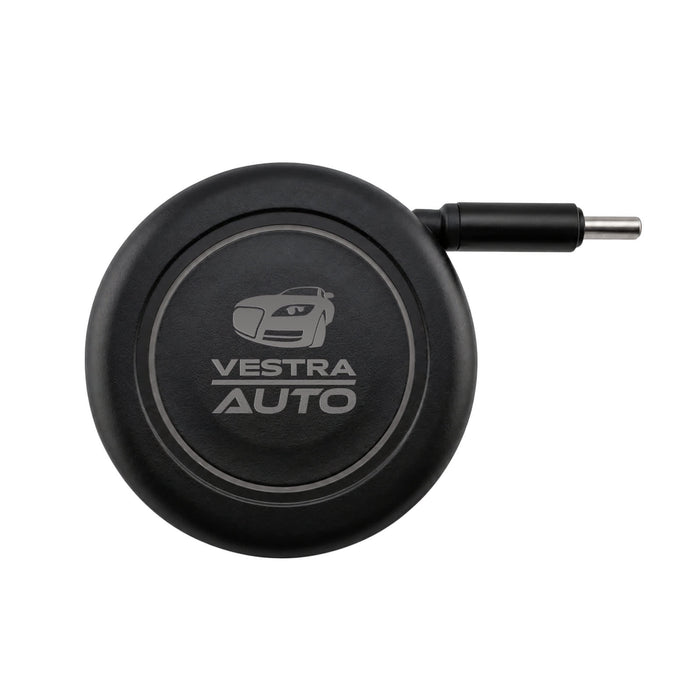 Turbo 20w Retractable Car Charger - A black retractable car charger with a circular design and a connector. It features a logo on the surface.