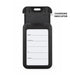 Jet Luggage Tag Tracker - A black luggage tag tracker with a clear window for details and a charging indicator feature.