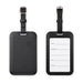 Jet Luggage Tag Tracker - A black luggage tag with a strap, featuring a front and back view and a branding logo. The back has a blank information section.