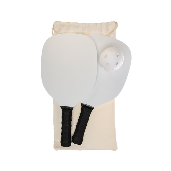 The Sunchaser Set - A Pickleball set featuring two paddles and a ball, all neatly packaged in a canvas storage bag.