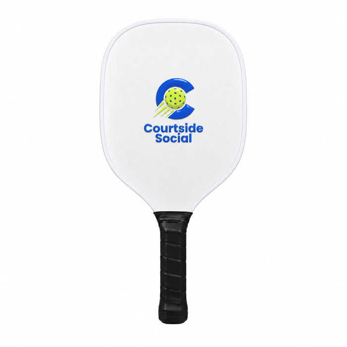 Matchpoint Pickleball Set - A pickleball paddle with a white face, black handle, and a logo featuring a ball and text.