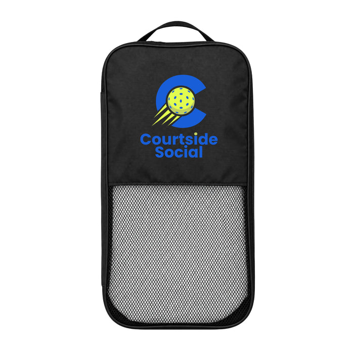 The Play & Graze - A black pickleball paddle bag with a mesh front and a colourful logo featuring a pickleball graphic.