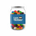 Assorted Jelly Beans in Clear Can 210g - A clear jar filled with assorted jelly beans in various colours, featuring a label with a logo.