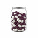 Corporate Colour Jelly Beans in Clear Can 210g - A clear can filled with purple and white jelly beans, featuring a metallic lid.
