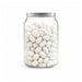 Corporate Colour Jelly Beans in Clear Can 210g - A clear jar filled with white jelly beans, showcasing a smooth and glossy finish.