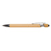 Miami Bamboo Pen - A bamboo pen with a natural finish and silver accents, featuring a clip and a black ballpoint tip.