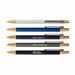 Serenity Aluminium Pen - A collection of five Serenity Aluminium Pens in various colors, featuring wooden accents and different branding options.