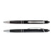 Tech Pack Travel - A black aluminium pen with chrome accents, featuring a textured grip and a clip. It includes a branding logo.