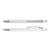 Tech Pack Travel - A white aluminium pen with silver accents, featuring a grooved grip and a clip. The pen has a sleek, modern design.