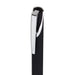 Maddie Gel Ink Pen - A black gel ink pen with a sleek chrome clip, featuring a simple design and branding logo.