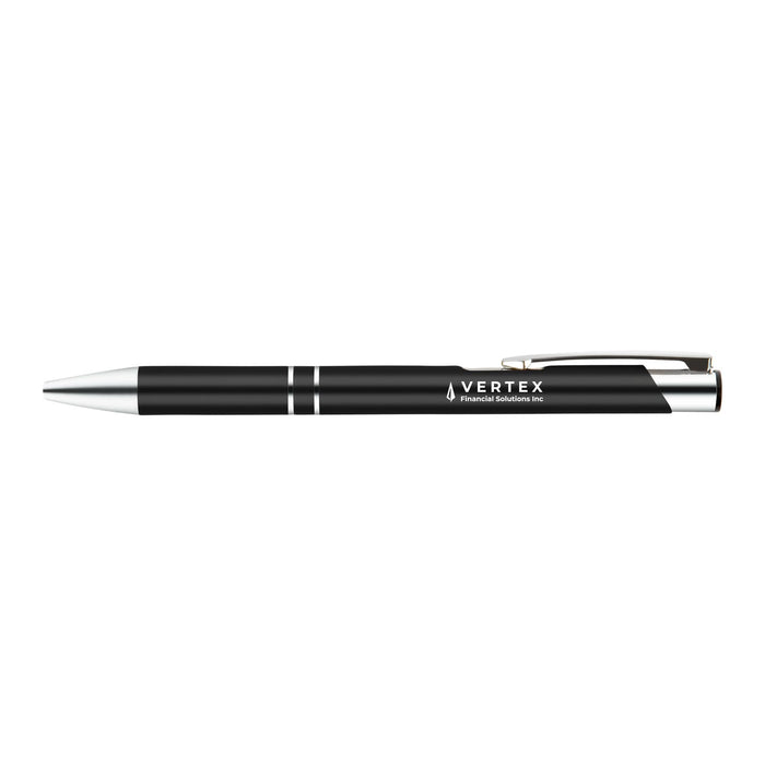 Napier Gel Ink Pen - A black gel ink pen with a sleek design and silver accents, featuring a logo on the barrel.