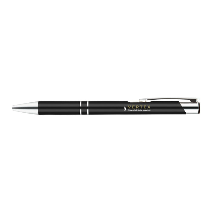 Napier Gel Ink Pen - A black gel ink pen with silver accents and a clip, featuring a branding logo.