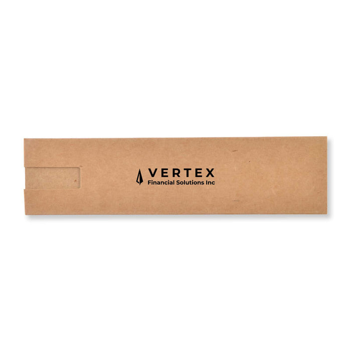 Octave Gel Ink Pen - A rectangular cardboard box featuring a logo, in a natural brown colour, with a flap for opening.