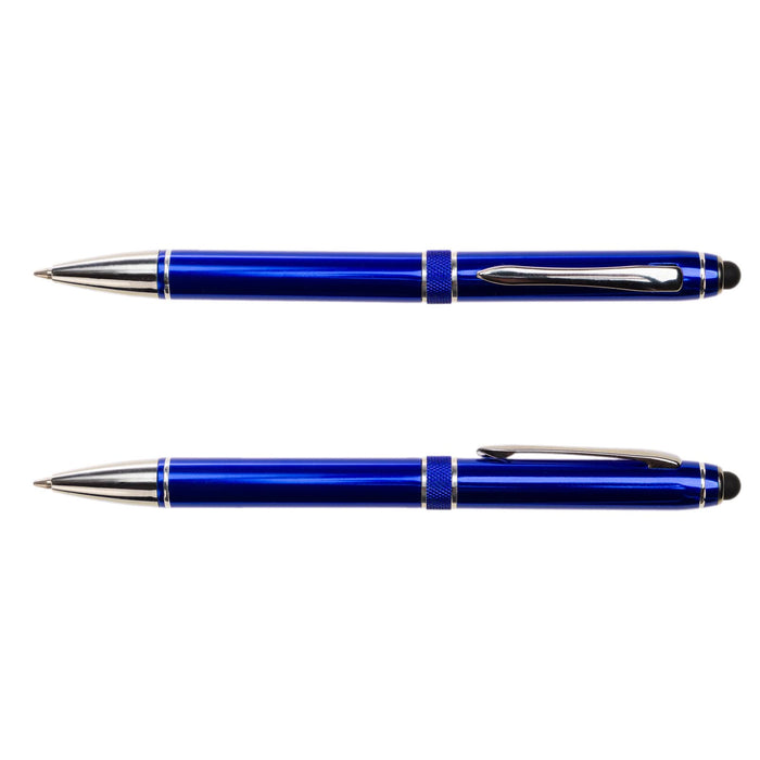 The Daily Setup - A blue Columbia Aluminium Pen with a sleek metal design and silver accents, featuring a clip and textured grip.
