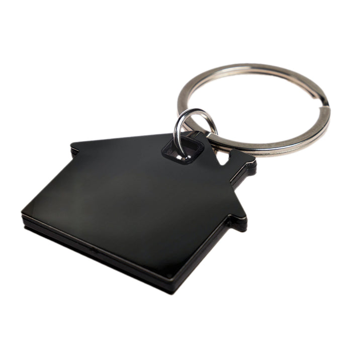 House Stainless Steel Keytag - A house-shaped stainless steel keytag with a keyring attached.