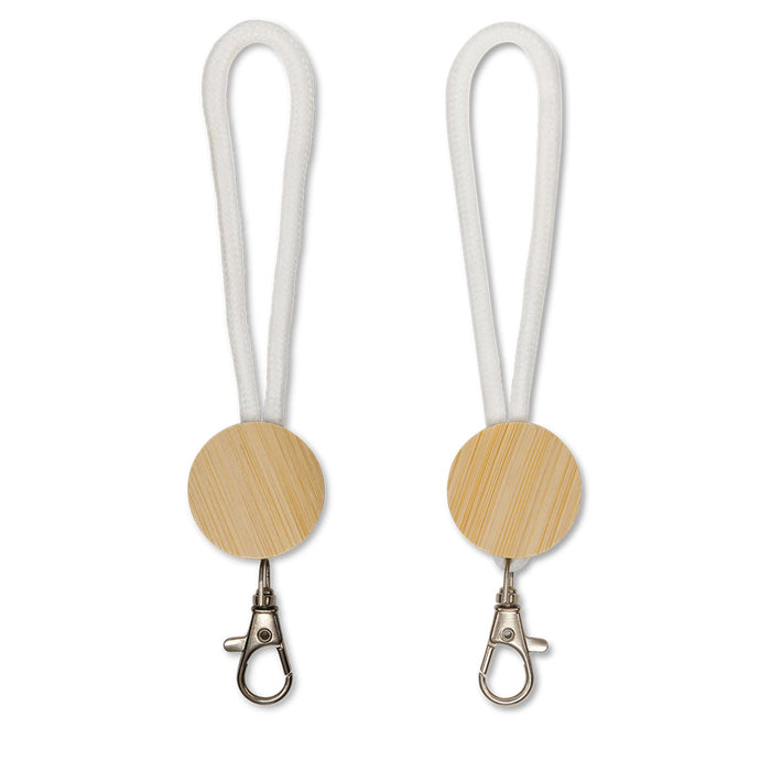 Luxeloop Keytag - A bamboo keytag with a white loop and silver clasp, designed for easy attachment and carry.