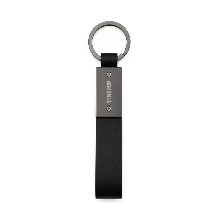 Zander Keytag - A black keytag with a metal rectangular attachment and a circular keyring. The product has a logo on the metal part.