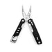 Trail Multi Tool - A multi-tool with metallic pliers and black handles, featuring various tools and a carabiner attachment.