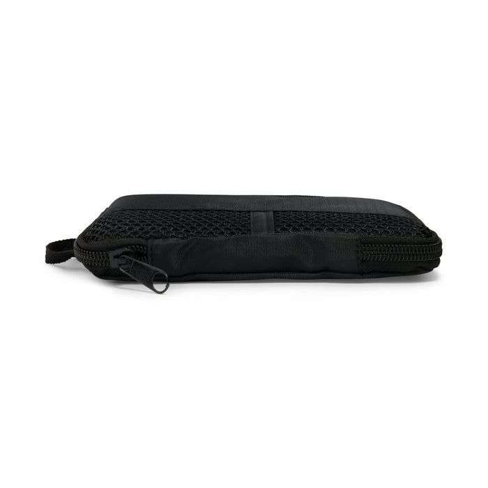 Vision Sports Towel - A black sports towel with a textured surface and a zippered compartment, featuring a logo.