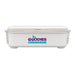 Meridian Double Tray Lunchbox - A white double tray lunchbox with a secure lid and a logo on the front.