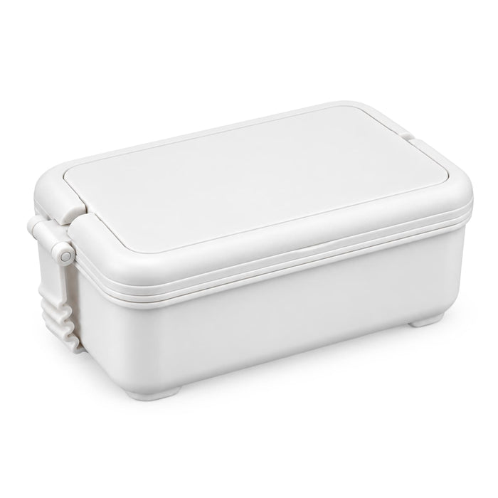 Meridian Double Tray Lunchbox - A white double tray lunchbox with a secure lid, featuring an integrated handle for easy carrying.