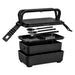 Meridian Double Tray Lunchbox - A black lunchbox with two stacked containers, a removable top tray, and two spoons, featuring a handle.