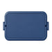 Meridian Double Tray Lunchbox - A blue double tray lunchbox featuring a secure lid and a simple design, with a logo on the surface.