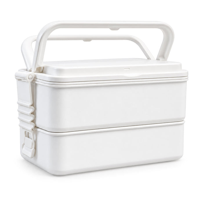 Meridian Double Tray Lunchbox - A white double tray lunchbox with a handle and two stacked compartments, featuring a simple design.