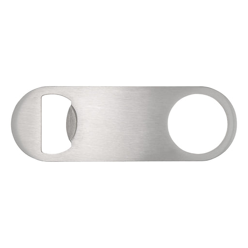 The Reel Deal - A drink bottle opener in stainless steel with a sleek, minimalist design and a circular opening for gripping.