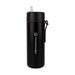 The Daily Setup - A drink bottle in matte black, featuring a logo and a flip-top lid with a straw.