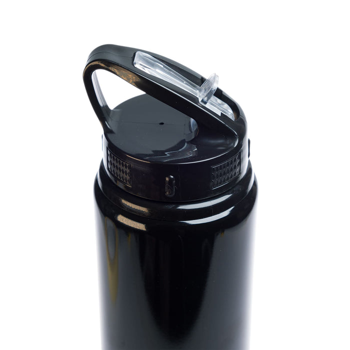 Amore 500ml Junior Bottle - Flip Straw Lid - A drink bottle with a flip straw lid in a sleek black design.