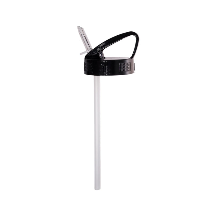 Amore 500ml Junior Bottle - Flip Straw Lid - A drink bottle featuring a black flip straw lid and a clear straw. The bottle has a handle for easy carrying.