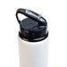 Amore 500ml Junior Bottle - Flip Straw Lid - A drink bottle featuring a sleek black flip straw lid and a white body, with a built-in handle and a logo.