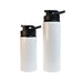 Amore 500ml Junior Bottle - Free Flow Lid - A drink bottle set featuring a white finish and a black free flow lid, includes two sizes. One bottle is larger than the other.