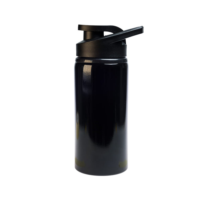 Amore 500ml Junior Bottle - Free Flow Lid - A drink bottle with a sleek black design and a free flow lid, featuring a sturdy build suitable for various beverages.