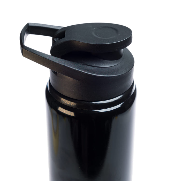 Amore 500ml Junior Bottle - Free Flow Lid - A drink bottle in black with a free flow lid and a sleek design, featuring a handle for easy carrying.