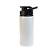 Amore 500ml Junior Bottle - Free Flow Lid - A drink bottle in white with a black free flow lid and a branding logo on the side.