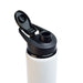 Amore 500ml Junior Bottle - Free Flow Lid - A drink bottle in white with a black free flow lid and a branding logo on the side.
