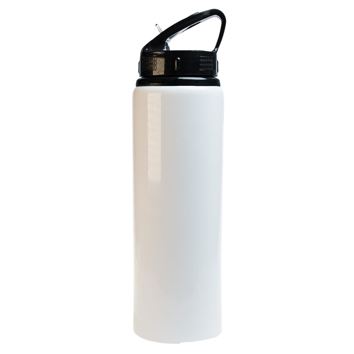 The Hustle Pack - A drink bottle featuring a sleek white body and a black flip straw lid, designed for easy sipping.