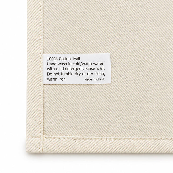 Haven Medium Cotton Tea Towel - A cream cotton tea towel featuring a care label with washing instructions and a brand logo.