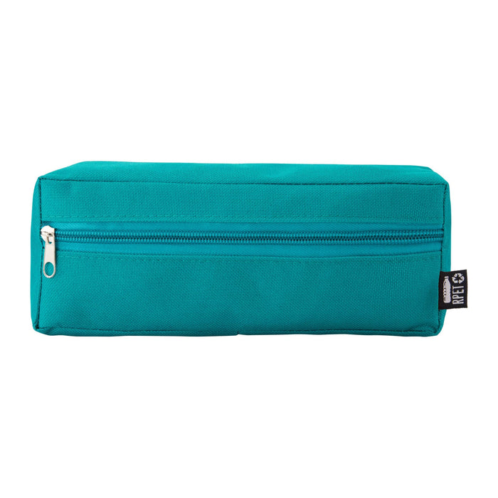 Tech Pack Charge - A teal utility case with a zip closure and a tag, featuring a rectangular design.