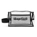 Laynie Clear Cosmetic Bag - A clear cosmetic bag with a black mesh compartment and a black handle, featuring a logo on the front.