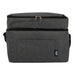 The Wine & Unwind - A grey cooler bag with a zippered top compartment and a front pocket, featuring a logo.