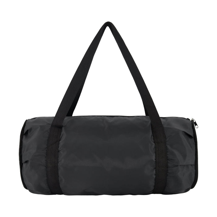 The Escape Pack - A black duffle bag with dual carrying straps and a zippered closure, featuring a branding logo.