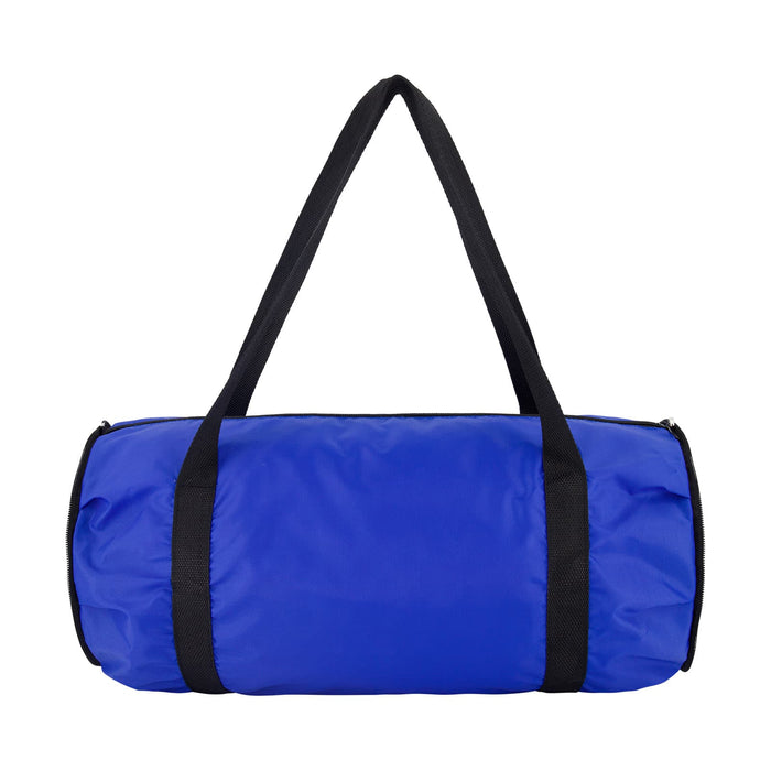 The Hustle Pack - A blue duffle bag with black straps, featuring a simple design and a branding logo.