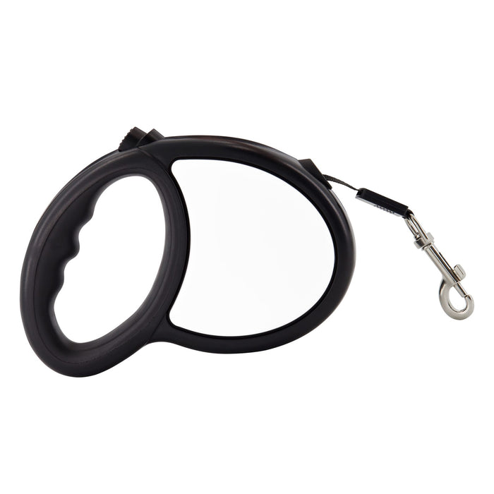 The Walkies Pack - A retractable dog lead in black with a grip handle and a metal clip for attaching to a collar.