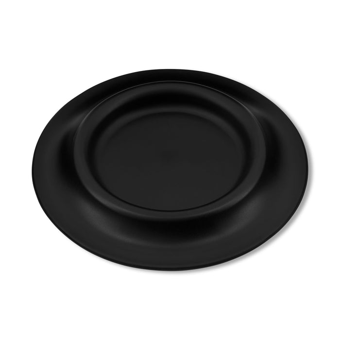 The Walkies Pack - A black pet bowl with a rounded shape and raised edge, featuring a smooth surface. Includes a logo.